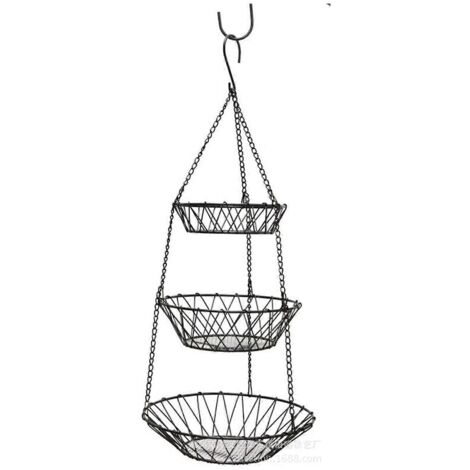 Panier à fruits suspendu en fer forgé à 3 niveaux, ajouré et en forme de maille, idéal pour la maison, les fêtes, les mariages et les anniversaires. (1/5)