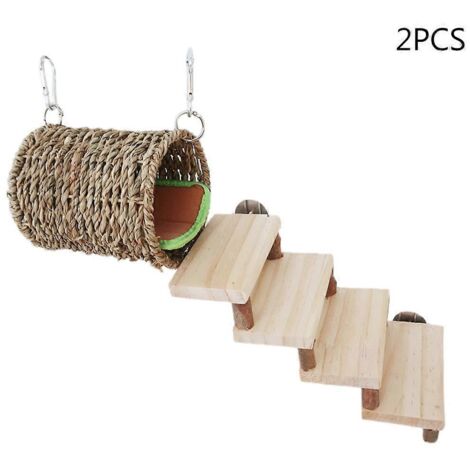 Petit lit en gazon synthétique avec échelle et tunnel pour cage, idéal pour gerbille, furet et cochon d'Inde (lot de 2). (1/5)
