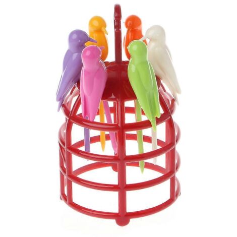 Lot de 6 supports en plastique pour fourchettes à fruits et cure-dents en forme de cage à oiseaux. (1/5)