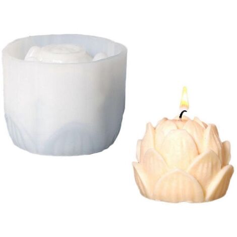 Moule à bougie en silicone 3D en forme de fleur de lotus, pour bougie d'aromathérapie ou savon (à faire soi-même). (1/5)