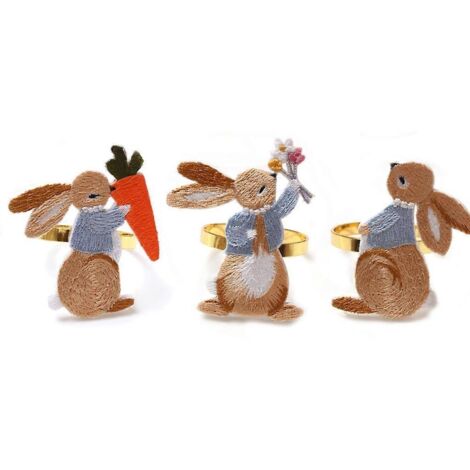 Lot de 3 attaches-serviettes à motif lapin pour Pâques, idéales pour les dîners, les déjeuners et les pique-niques. (1/5)