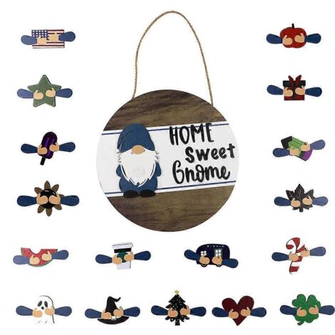 Décoration murale Home Sweet Gnome pour poupée, à suspendre à la porte d'entrée, avec pièces de rechange, pour fête ou événement élémentaire. (1/5)