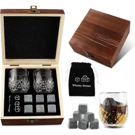 Coffret cadeau de pierres à whisky en bois, fabriquées en pierres naturelles, glaçons réutilisables (1/5)