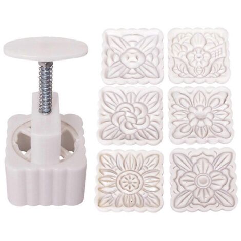 Moule à gâteaux de lune 150 g, 6 tampons carrés en forme de fleurs, moule à pâtisserie à presser à la main, pour la Fête de la Mi-Automne (1/5)