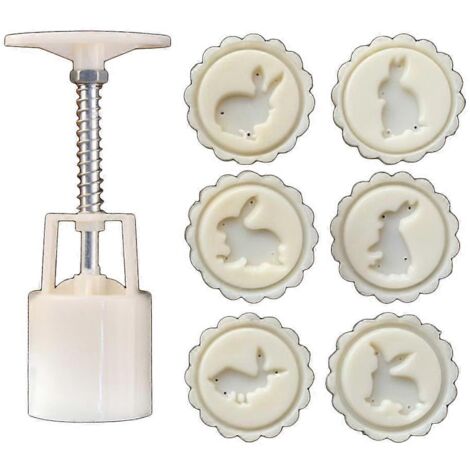 Moule à gâteaux de lune 50 g, 6 tampons lapin, moule à pâtisserie à presser à la main, ustensiles de cuisson à faire soi-même (1/5)