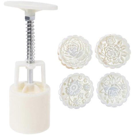 Tampon à gâteau de lune en plastique, moule à gâteau de lune en forme de fleur mignonne, outil de pression manuelle pour les fêtes (1/5)