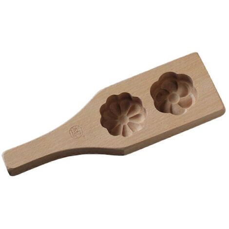 Tampon à biscuits en bois sculpté, moule rond en bois, motif floral 3D, cadeau pour la pâtisserie (1/5)