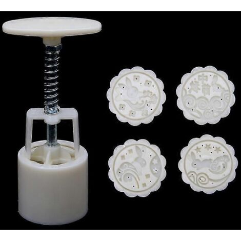 Moule à gâteau de lune rond à motifs de lapins (4 tampons), outil de décoration pour pâtisserie (50 g). (1/5)