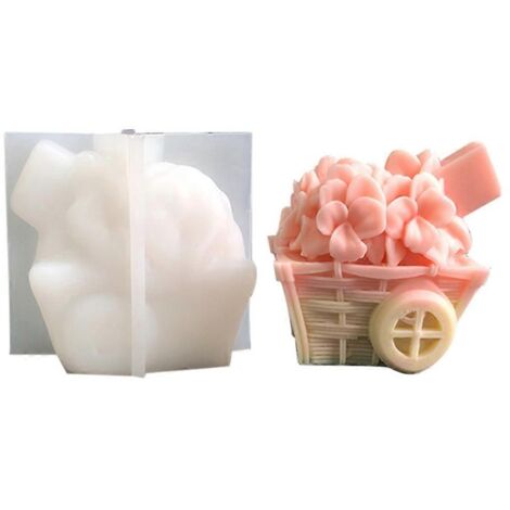 Moule en silicone pour bougie en forme de panier de fleurs ou de chariot, résistant et parfumé, motif dessin animé. (1/5)