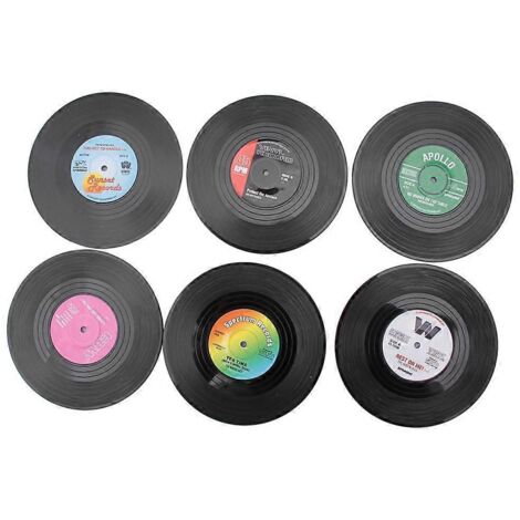 Dessous de verre en silicone style vinyle rétro, lot de 6, motif CD (1/5)