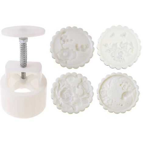 Moule à gâteaux de lune de 150 g avec 4 tampons à fleurs, moule à pâtisserie à presser à la main, ustensiles de cuisson à faire soi-même (1/5)