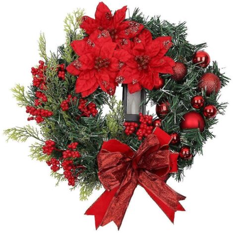 Couronne de Noël de 40 cm avec guirlande lumineuse LED pour porte (1/5)