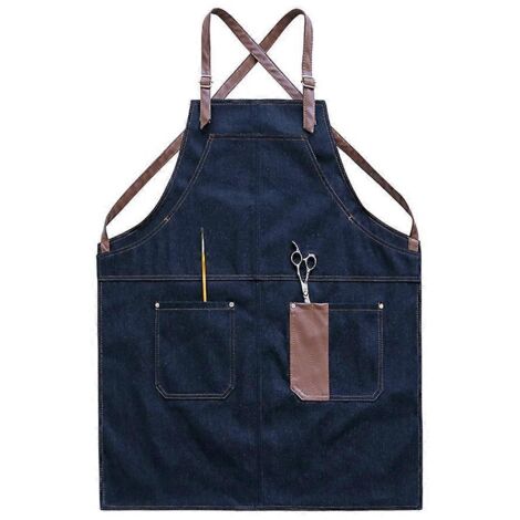 Tablier de chef portable en toile pour hommes et femmes, avec bretelles croisées réglables dans le dos et grandes poches. (1/5)