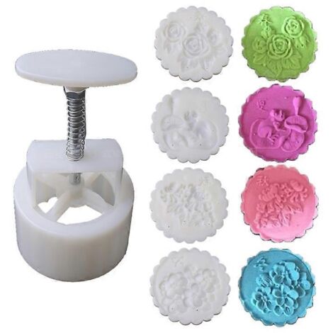 Moule à gâteaux de lune de 150 g avec 4 tampons à fleurs, moule à pâtisserie à presser à la main, ustensiles de cuisson à faire soi-même (1/5)