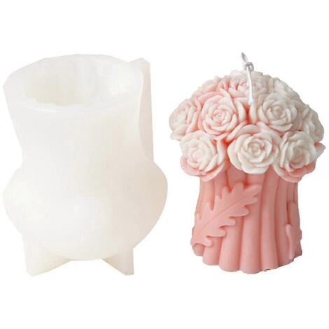 Moule à bougie en silicone motif bouquet de fleurs, pour la fabrication de bougies parfumées maison, en résine de gypse et savon. (1/5)