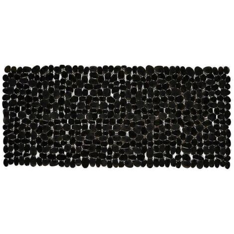 Tapis de douche rectangulaire en PVC antidérapant à motif galets noirs et ventouses (1/5)