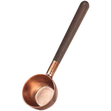 Cuillère doseuse à café en cuivre, outil de cuisine et de pâtisserie, manche en bois de noyer. (1/5)