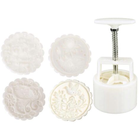 Moule à gâteau de lune 125 g avec 4 tampons décoratifs fleurs et oiseaux pour biscuits et pâtisseries à faire soi-même par pression manuelle (1/5)