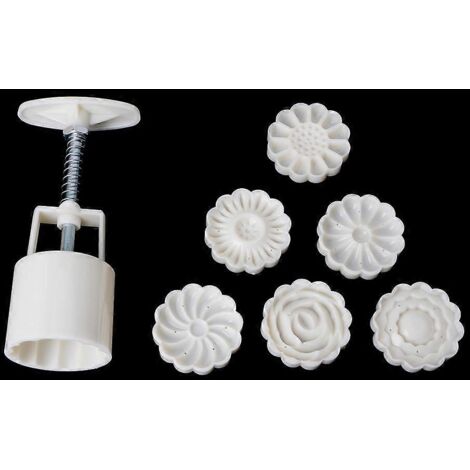 Moule à gâteau de lune avec 6 tampons ronds en forme de fleur, outil de bricolage pour gâteaux de lune (1/5)