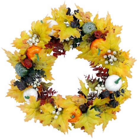 Couronne d'automne avec feuilles d'érable artificielles, idéale pour les fêtes de fin d'année. (1/5)