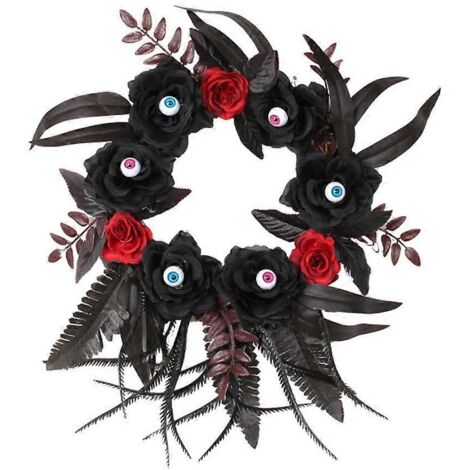 Couronne de fleurs artificielles suspendues avec roses noires et rouges, décoration intérieure/extérieure couverte (1/5)