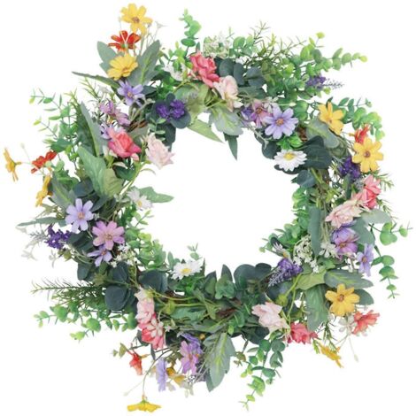 Couronne artificielle de tournesols et roses colorées avec feuilles pour guirlande de porte d'entrée (1/5)