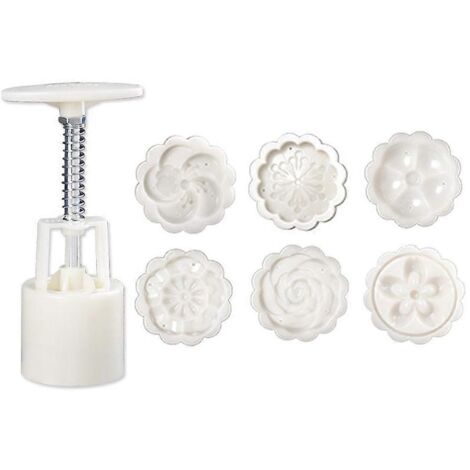 Moule à gâteau de lune 50 g, 6 tampons 3D en forme de fleur, presse à main pour gâteaux de lune, ustensiles de pâtisserie à faire soi-même (1/5)
