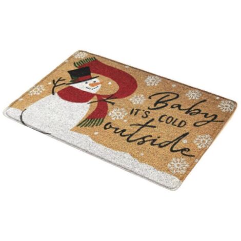 Tapis de porte de Noël avec bonhomme de neige et inscription humoristique « Il fait froid dehors », style ferme, idéal pour l'entrée ou la décoration intérieure et extérieure. (1/5)