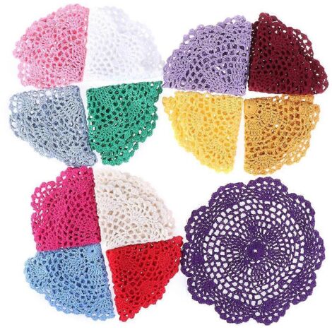 Sets de table en dentelle florale au crochet coloré, en coton naturel. (1/5)