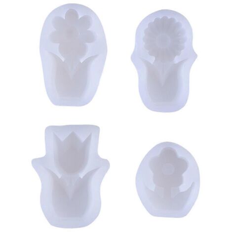 4 moules à bougies 3D en silicone en forme de fleur pour la fabrication de bougies en cire d'abeille, savons, lotions et gâteaux faits maison. (1/5)