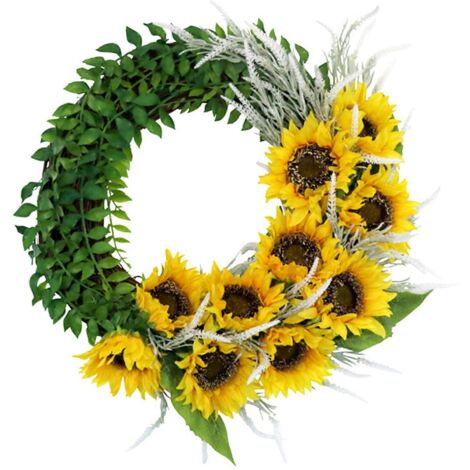 Couronne de tournesols artificiels, guirlande rustique florale en rotin avec feuilles pour porte d'entrée (1/5)