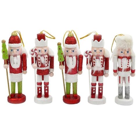 Lot de 5 mini casse-noisettes en bois, figurines de soldats, décorations de Noël à suspendre au sapin (1/5)
