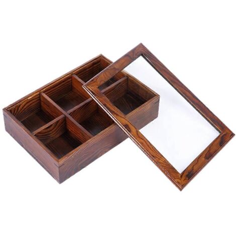 Plateau compartimenté en bois massif pour fruits secs avec couvercle transparent, organisateur de bureau multifonctionnel à plusieurs compartiments pour noix et bonbons. (1/5)