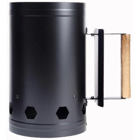 Seau allume-feu pour barbecue avec poignée en bois, facile à utiliser et durable. (1/5)