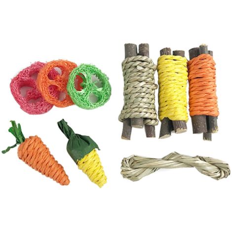 Lot de 9 jouets à mâcher pour lapins, hamsters, cochons d'Inde, lapins, écureuils et gerbilles (1/5)