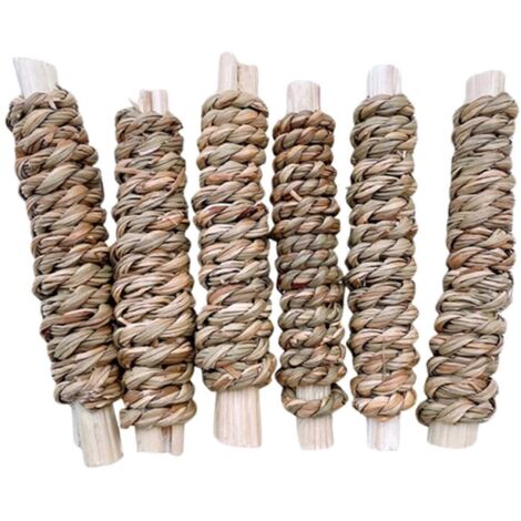 Lot de 6 jouets à mâcher en bambou naturel pour lapins et friandises en herbe tressée pour chinchillas (1/5)