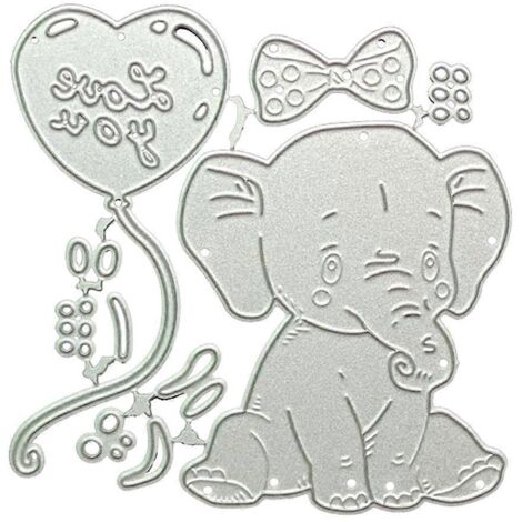 Matrices de découpe en métal représentant un éléphant assis mignon, un nœud et un ballon, avec gaufrage et pochoirs. (1/5)