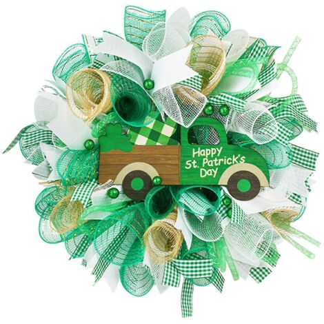 Couronne de porte en maille pour la Saint-Patrick, idéale pour la décoration intérieure et extérieure de style campagnard. (1/5)