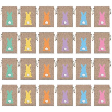 24 sacs cadeaux à cordon en forme de lapin de Pâques pour décorer bonbons et biscuits de fête (1/5)