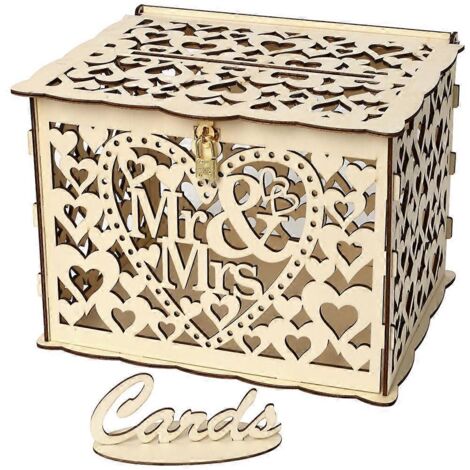 Tirelire en bois à faire soi-même pour mariage, avec serrure, style rustique. (1/5)