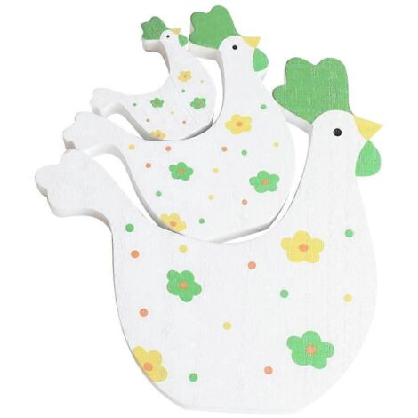 Lot de 3 décorations de Pâques en bois en forme de poule, colorées, pour la chambre ou le bureau. (1/5)