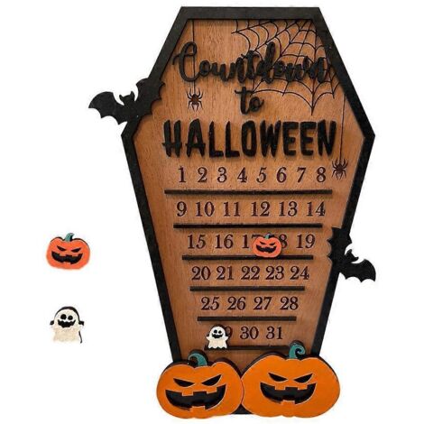 Calendrier de l'Avent en bois avec citrouille et cercueil, numéro 2023, pour Halloween (1/5)