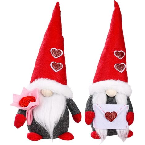 Lot de 2 gnomes en peluche pour la Saint-Valentin, Monsieur et Madame Tomte scandinaves, décorations elfiques en forme de cœur et de fleur, figurines de gnomes suédois. (1/5)