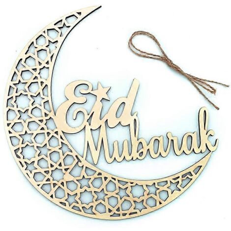 Décoration musulmane Islam Lunaire Eid Mubarak Plaque en bois Pendentif à suspendre Ramadan A (1/5)
