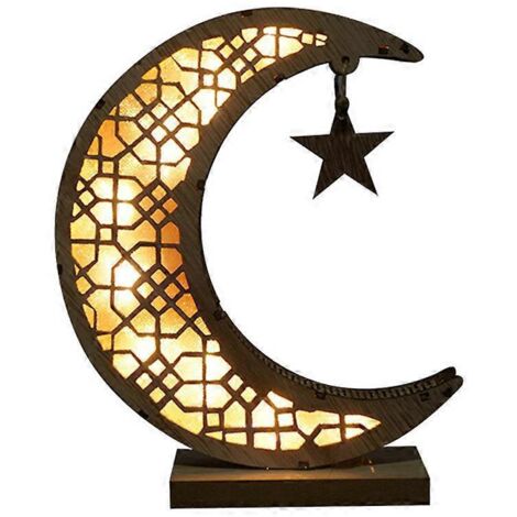 Décorations en bois en forme de lune pour l'Aïd Moubarak, artisanat lumineux arabe musulman, décorations de bureau à faire soi-même, cadeaux pour la maison ou les fêtes (1/5)