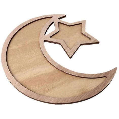 Service de table rustique en bois en forme de croissant de lune pour l'Aïd et le Ramadan, idéal pour les desserts et autres fêtes. (1/5)
