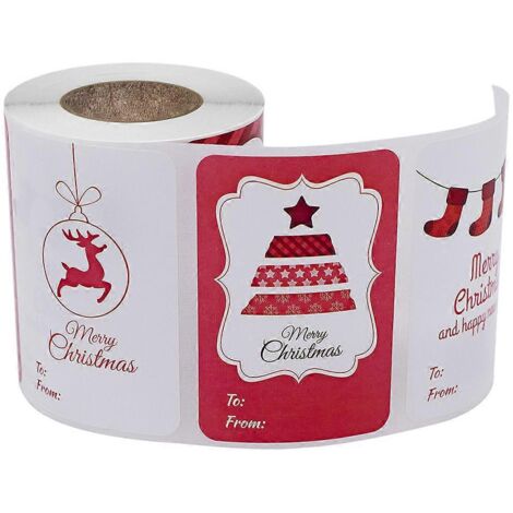 Rouleau de 250 autocollants de Noël, 6 modèles, étiquettes adhésives pour cadeaux de Noël (1/5)