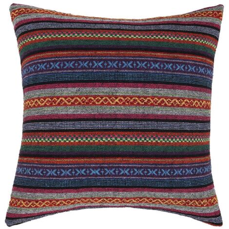 Housse de coussin bohème ethnique rétro multicolore à rayures géométriques et multicolores (1/5)