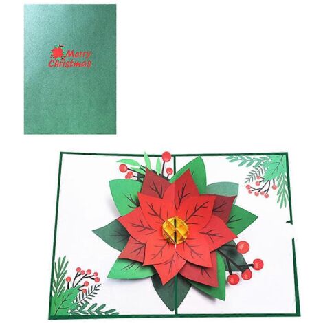 Carte de vœux 3D en forme de poinsettia, faite main avec enveloppe, idéale pour Noël, Thanksgiving et le Nouvel An. (1/5)