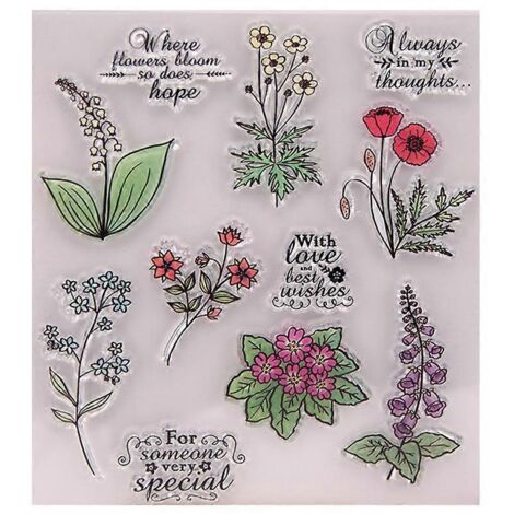 Tampons en silicone transparent en caoutchouc avec fleurs pour scrapbooking et création de cartes. (1/5)